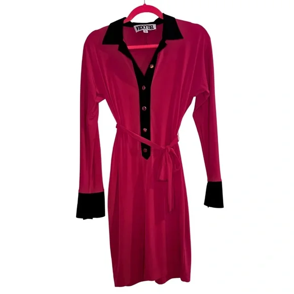 Vicki Teal Dresses | Vicky Tiel | Vintage Hot Pink And Black Color Block Dress | Size Extra Small | Color: Black/Pink | Size: Xs | Adalai_Gibson's